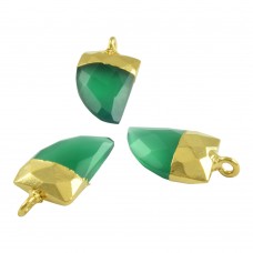 Green onyx tiger nail shape electro gold plated gemstone charm pendant